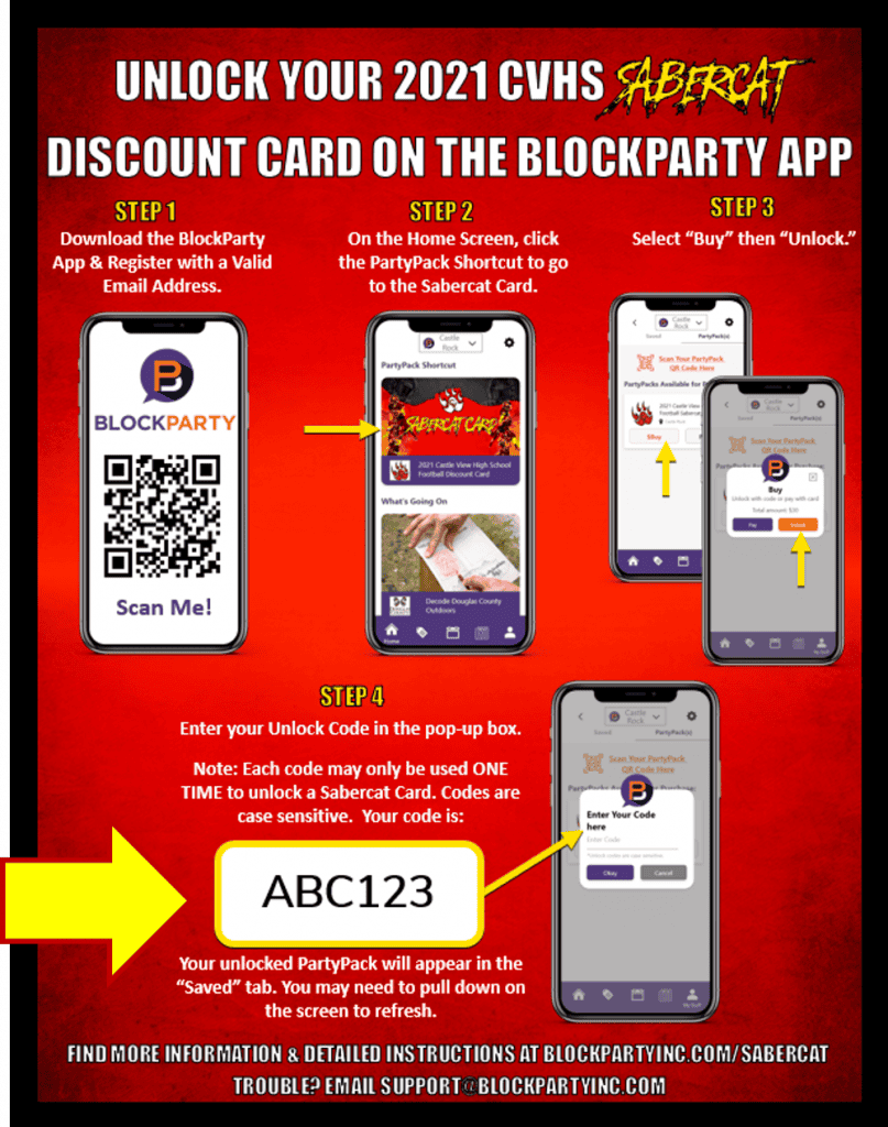2021 Castle View High School Sabercat Football Discount Card - Blockparty